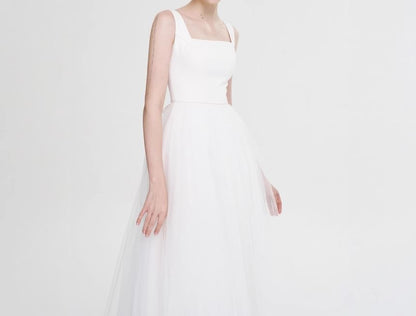 Wide Strap A-Line Mesh Wedding Gown