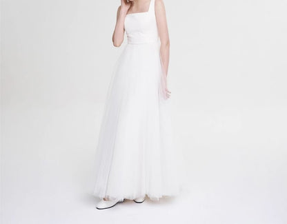 Wide Strap A-Line Mesh Wedding Gown