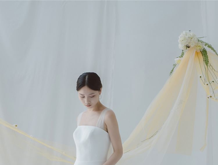 Strap Gown A-Line Wedding Mesh