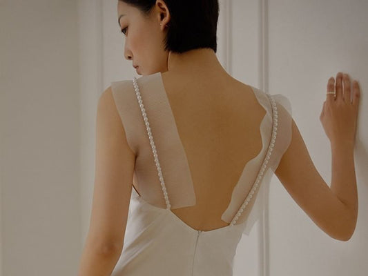 Mesh Strap Faux Pearl Mermaid Wedding Gown
