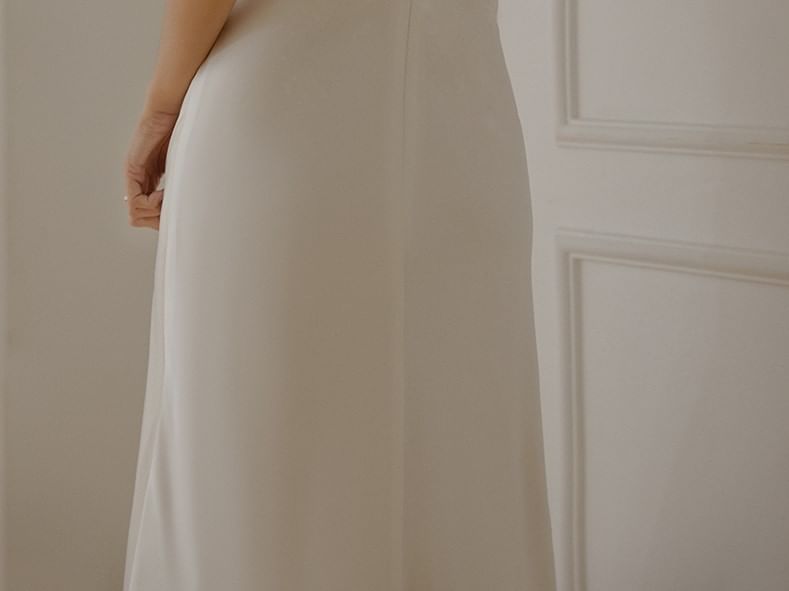 Mesh Strap Faux Pearl Mermaid Wedding Gown