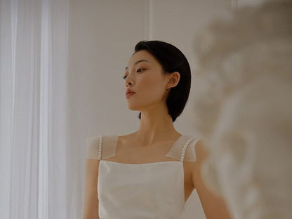 Pearl Mermaid Mesh Wedding Faux Gown Strap