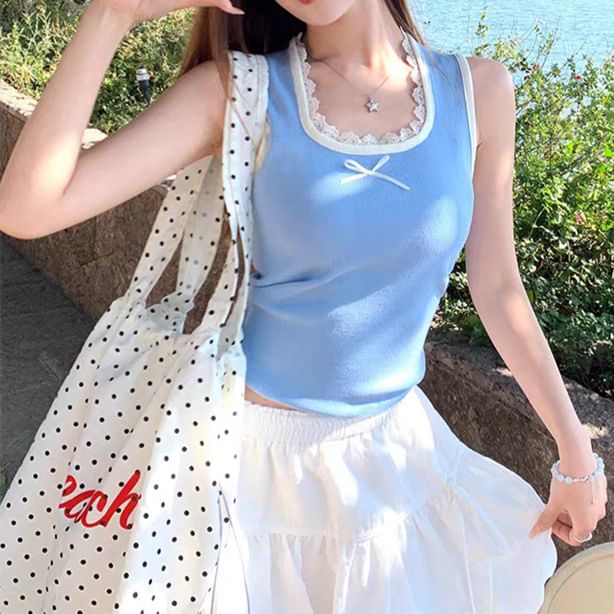 U-Neck Lace Trim Tank Top