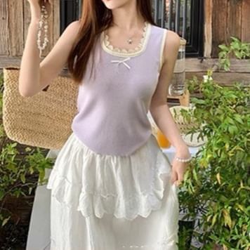 U-Neck Lace Trim Tank Top