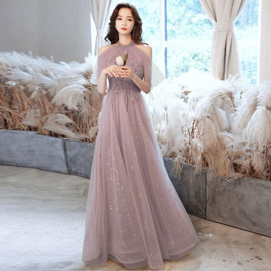 Cold-Shoulder Sequined Keyhole A-Line Evening Gown (Various Designs)