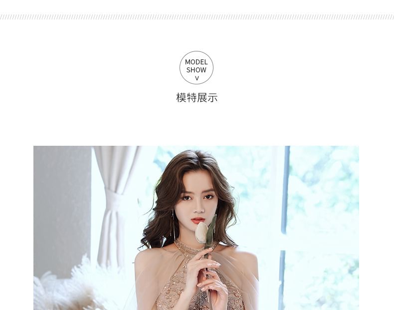 Cold-Shoulder Sequined Keyhole A-Line Evening Gown (Various Designs)