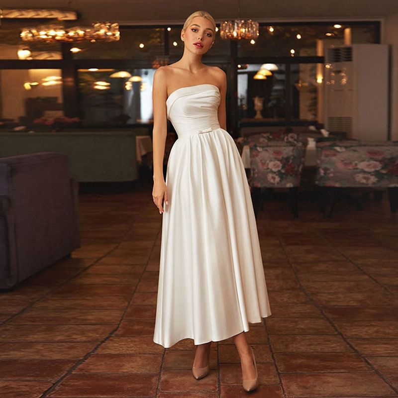 Strapless Plain A-Line Evening Gown