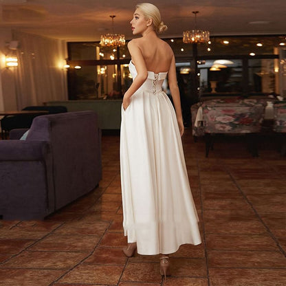 Plain A-Line Strapless Gown Evening