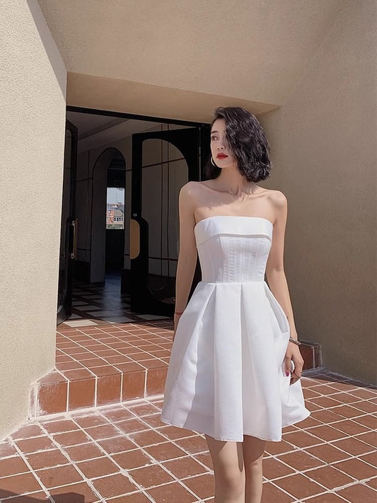 Strapless Plain A-Line Cocktail Dress