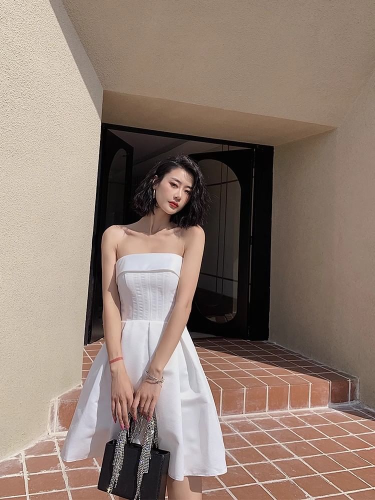 Strapless Plain A-Line Cocktail Dress