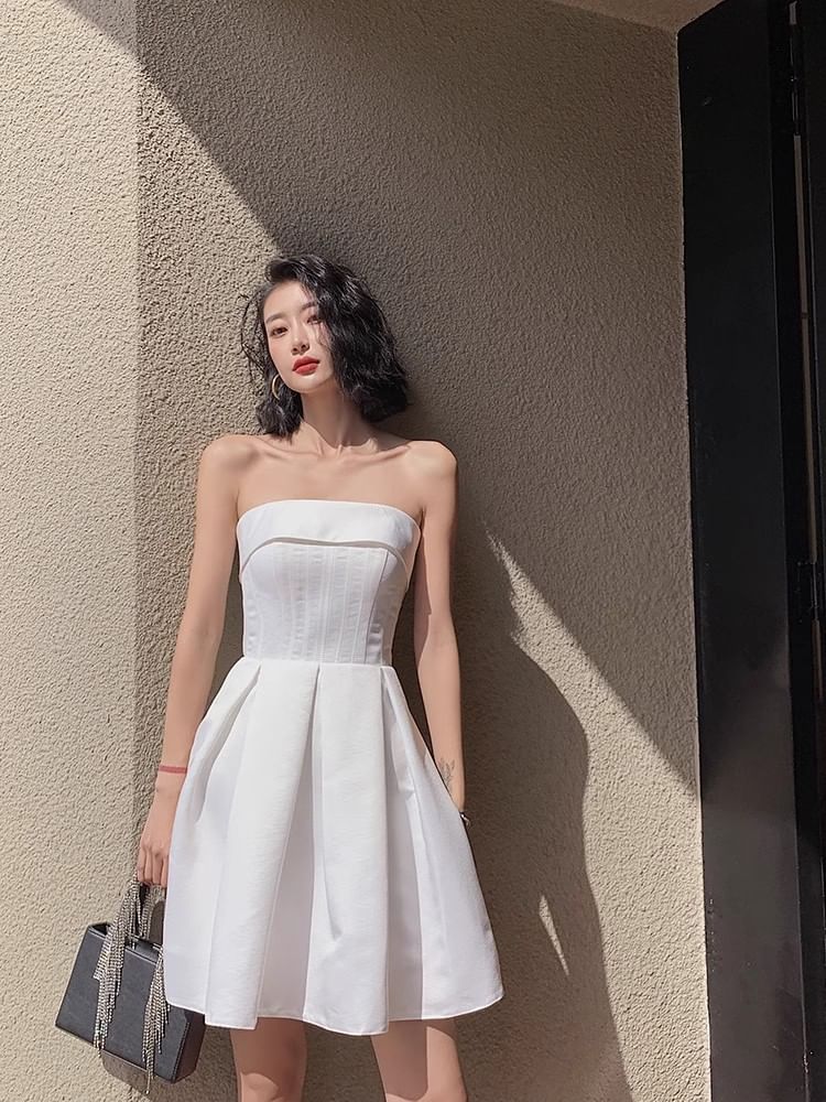 Strapless Plain A-Line Cocktail Dress
