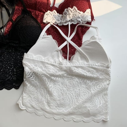 Halter Neck Lace Crop Camisole Top