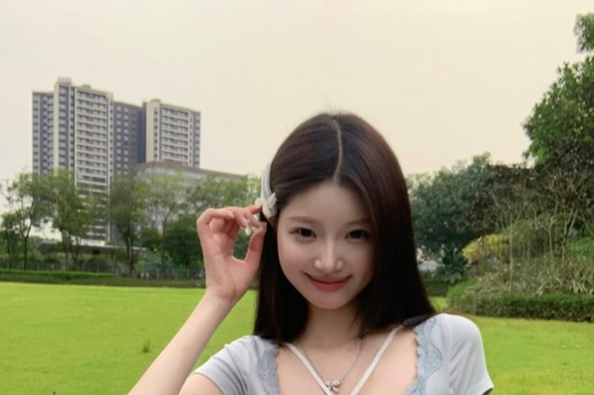 Short-Sleeve V-Neck Lace-Trim T-Shirt