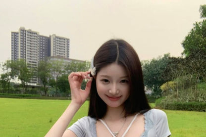 Short-Sleeve V-Neck Lace-Trim T-Shirt
