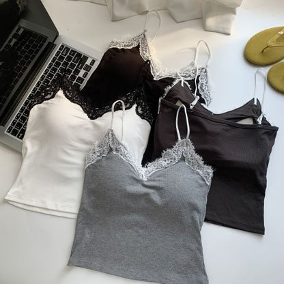 V-Neck Lace-Trim Camisole with Spaghetti Straps