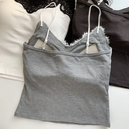V-Neck Lace-Trim Camisole with Spaghetti Straps