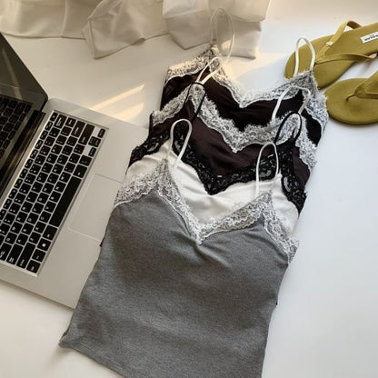 V-Neck Lace-Trim Camisole with Spaghetti Straps