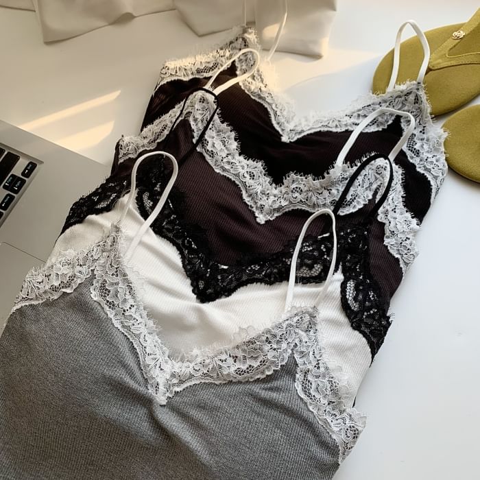 V-Neck Lace-Trim Camisole with Spaghetti Straps