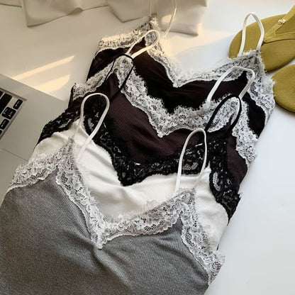 V-Neck Lace-Trim Camisole with Spaghetti Straps