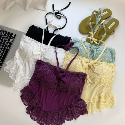 Halter Neck Lace-Trim Camisole Top