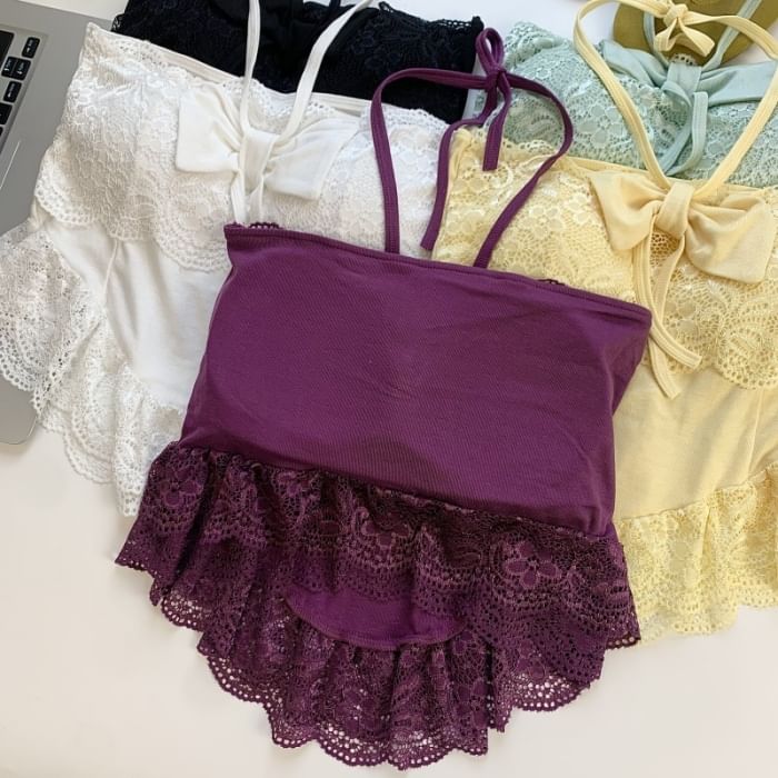 Halter Neck Lace-Trim Camisole Top