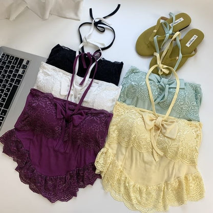 Halter Neck Lace-Trim Camisole Top
