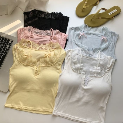 Sweetheart Neck Lace-Trim Sleeveless Tank Top
