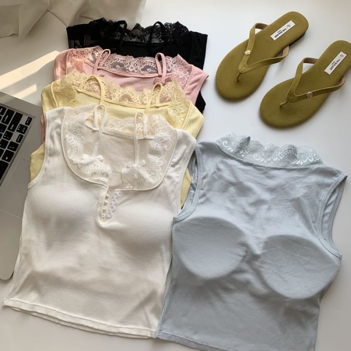 Sweetheart Neck Lace-Trim Sleeveless Tank Top