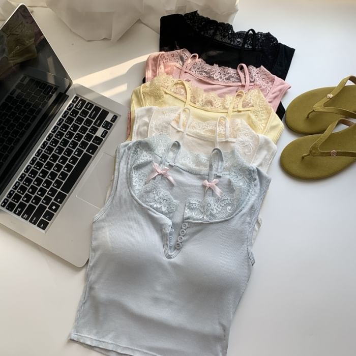 Sweetheart Neck Lace-Trim Sleeveless Tank Top