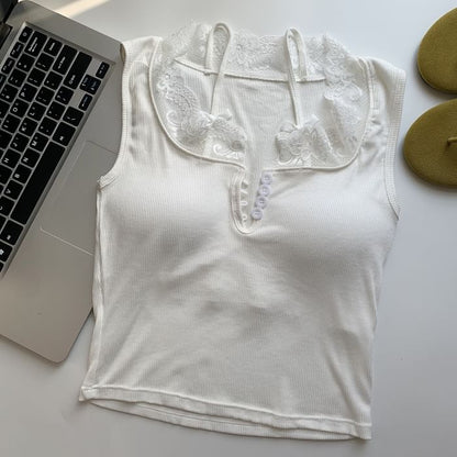 Sweetheart Neck Lace-Trim Sleeveless Tank Top