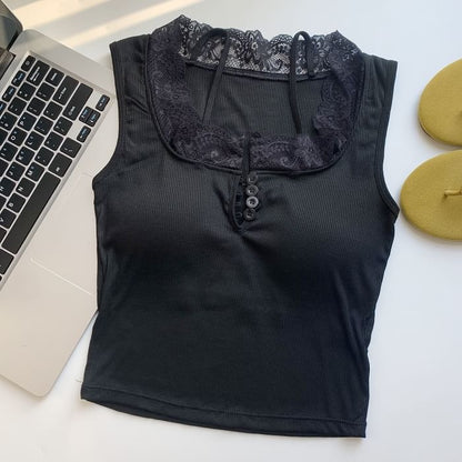 Sweetheart Neck Lace-Trim Sleeveless Tank Top