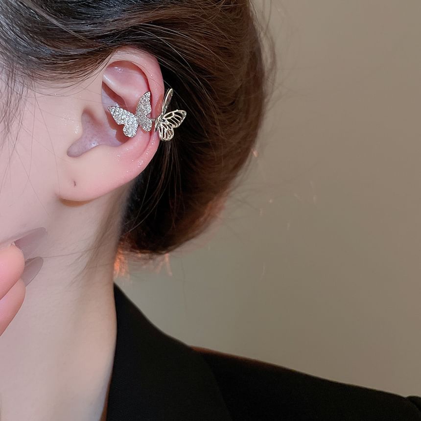 Rhinestone Butterfly Ear Cuff