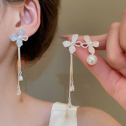 Faux Pearl Floral Dangle Earring
