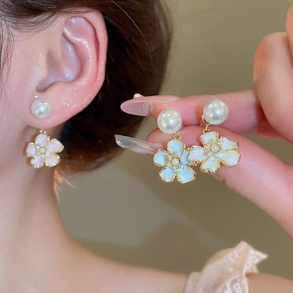 Faux Pearl Floral Drop Earring