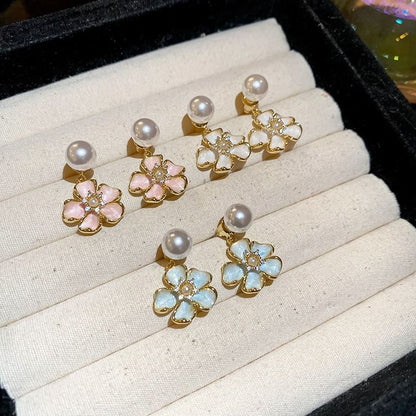 Faux Pearl Floral Drop Earring