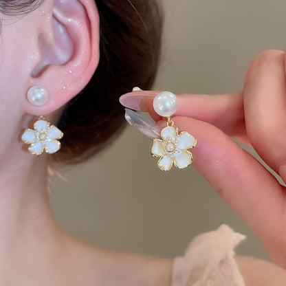 Faux Pearl Floral Drop Earring