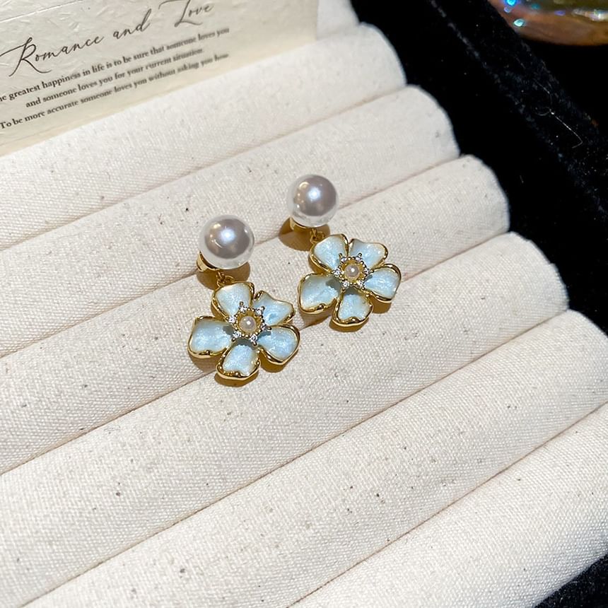 Faux Pearl Floral Drop Earring