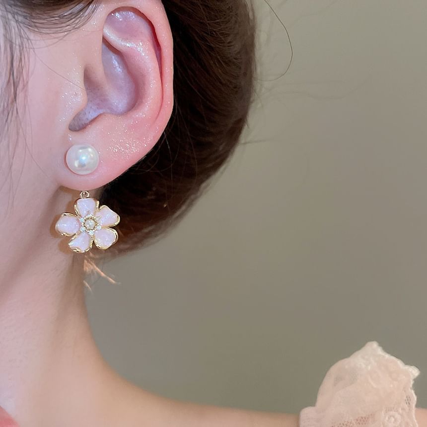 Faux Pearl Floral Drop Earring