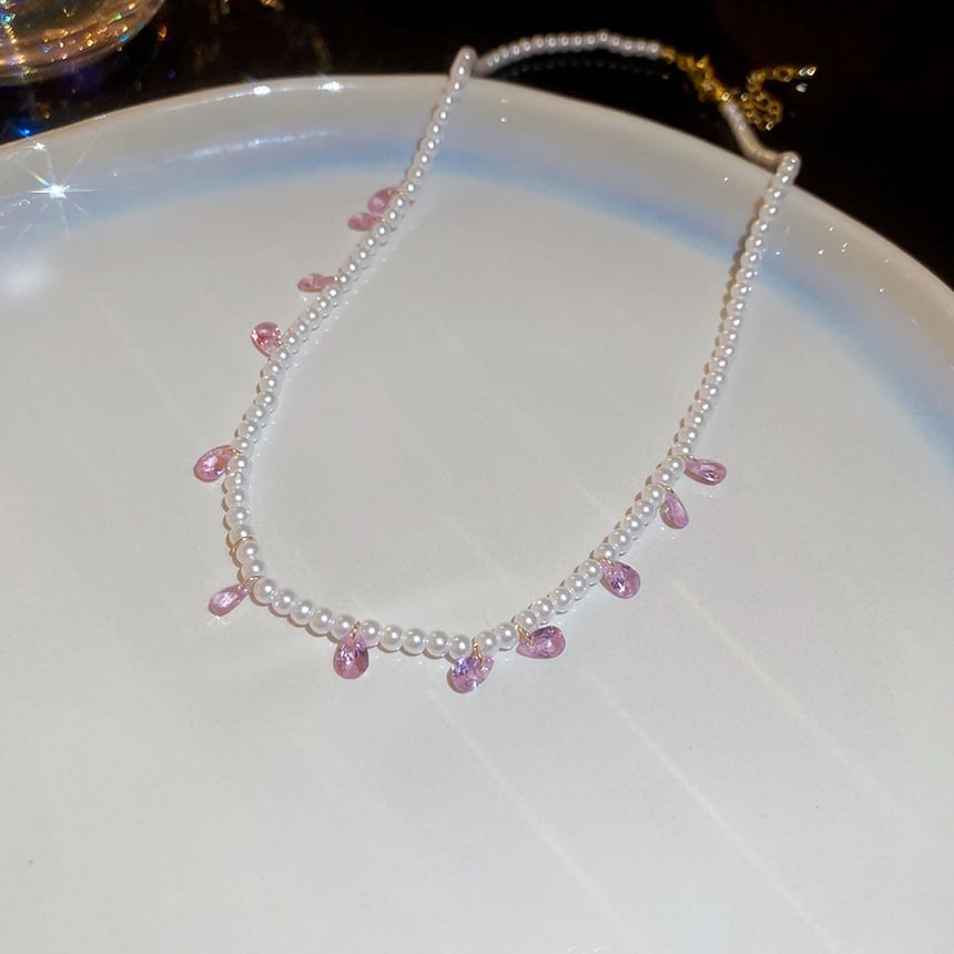 Faux Pearl Butterfly Layered Necklace / Butterfly Stud Earring