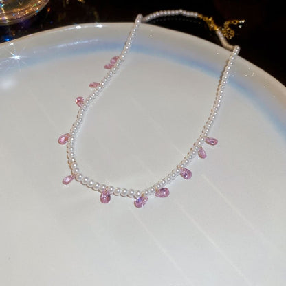 Faux Pearl Butterfly Layered Necklace / Butterfly Stud Earring