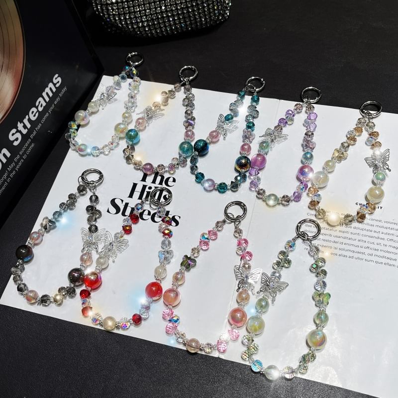 Phone Beaded Strap Faux Crystal Butterfly Wrist