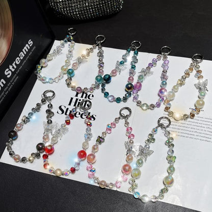 Phone Beaded Strap Faux Crystal Butterfly Wrist