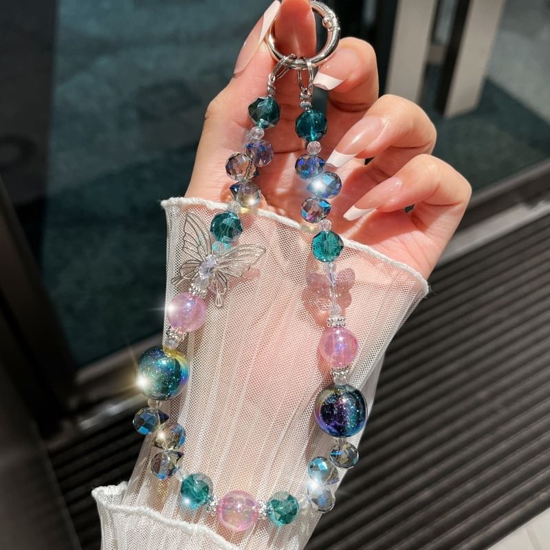 Phone Beaded Strap Faux Crystal Butterfly Wrist