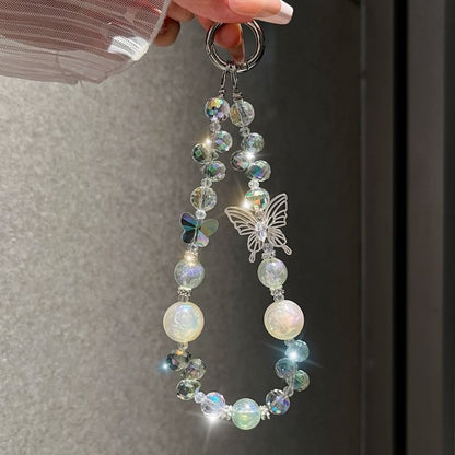 Phone Beaded Strap Faux Crystal Butterfly Wrist