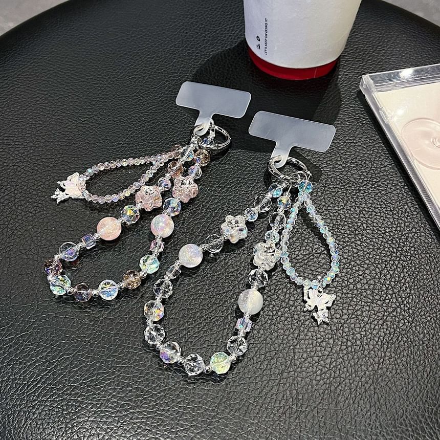 Faux Lanyard Beaded Crystal with Strap Butterfly Pad Wrist Phone