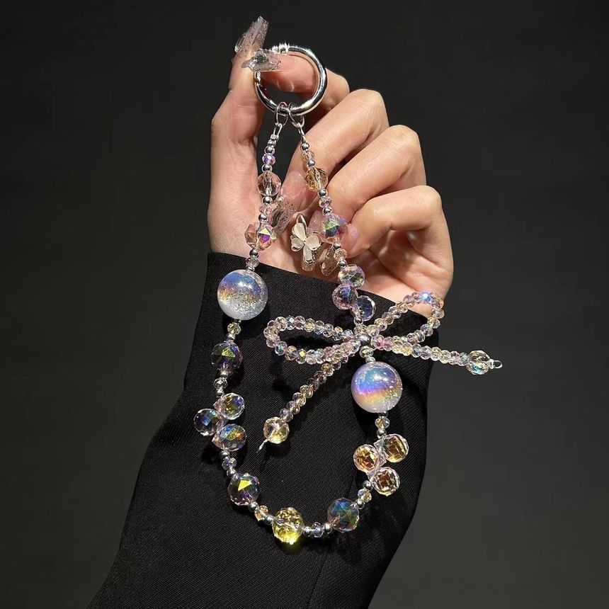 Wrist Phone Crystal Strap Faux Beaded Bow