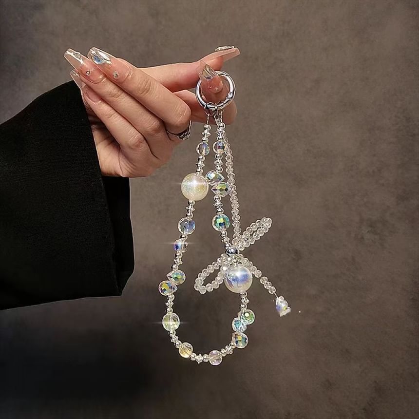 Wrist Phone Crystal Strap Faux Beaded Bow