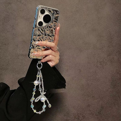 Wrist Phone Crystal Strap Faux Beaded Bow