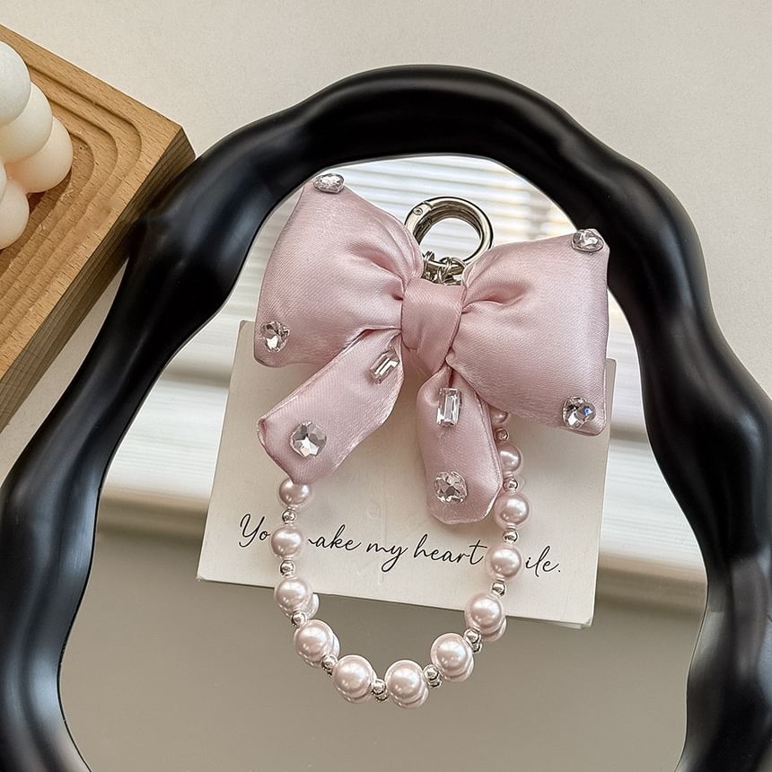 Faux with Pad Lanyard Rhinestone Pearl Bow Charm Phone