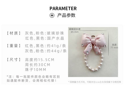 Faux with Pad Lanyard Rhinestone Pearl Bow Charm Phone